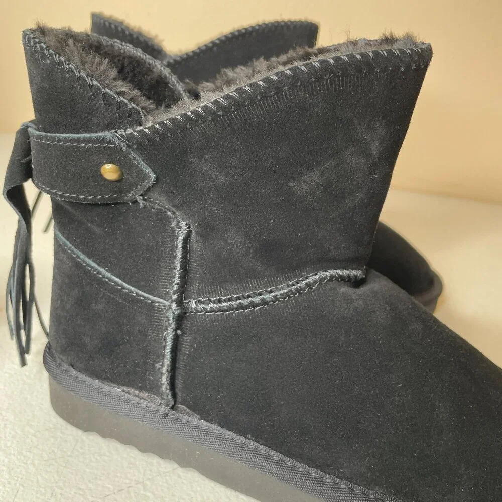Morgan Taylor Women’s Black Leather Faux Fur Winter Booties Size 7